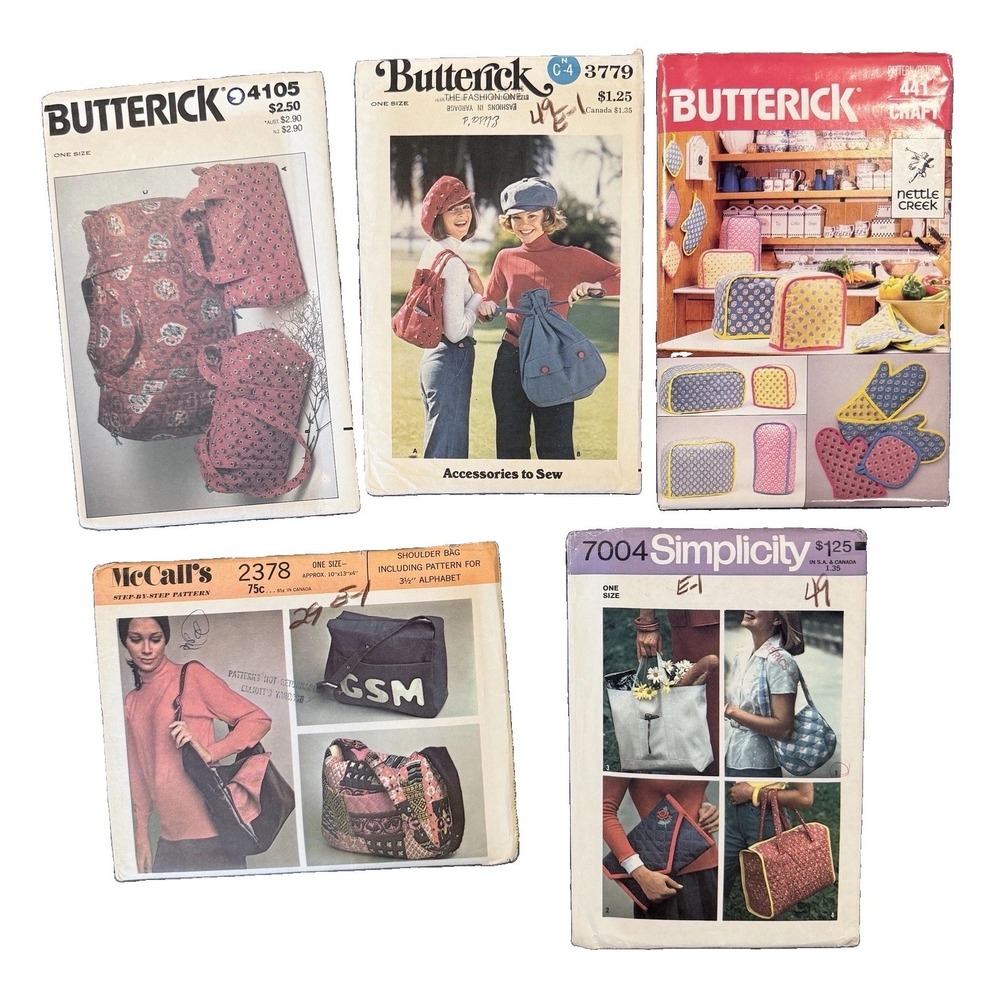 Vintage 70s Bag Sewing Pattern Lot Uncut Butterick McCalls Simplicity Tote Purse